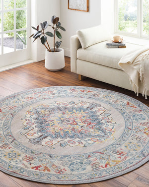 Livabliss Ankara Ottoman Inspired Polypropylene Area Rug with Medium Pile for Living Rooms Gray, Taupe 7'10" x 7'10" Square AKR2300-710SQ