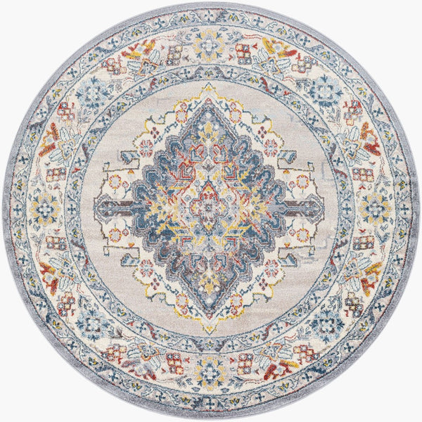 Livabliss Ankara Ottoman Inspired Polypropylene Area Rug with Medium Pile for Living Rooms Gray, Taupe 6'7" x 6'7" Round AKR2300-67RD