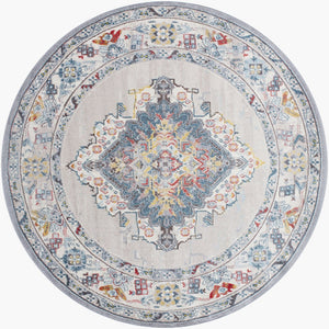 Livabliss Ankara Ottoman Inspired Polypropylene Area Rug with Medium Pile for Living Rooms Gray, Taupe 7'10" x 7'10" Round AKR2300-710RD
