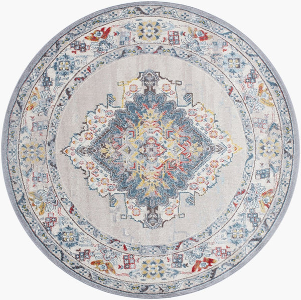 Livabliss Ankara Ottoman Inspired Polypropylene Area Rug with Medium Pile for Living Rooms Gray, Taupe 7'10" x 7'10" Round AKR2300-710RD