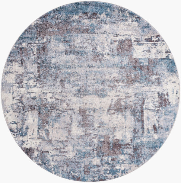 Livabliss Ankara Geometric Polypropylene Area Rug Woven in Turkey for Modern Entryways Dark Blue, Crea 6'7" x 6'7" Round AKR2307-67RD