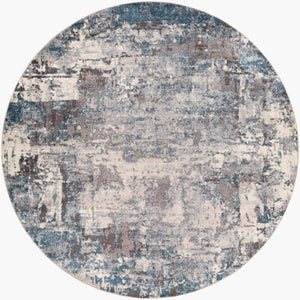 Livabliss Ankara Geometric Polypropylene Area Rug Woven in Turkey for Modern Entryways Dark Blue, Crea 7'10" x 7'10" Round AKR2307-710RD