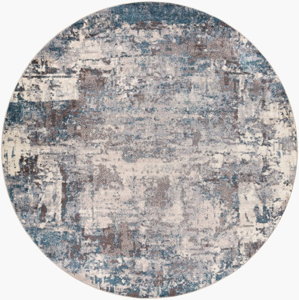 Livabliss Ankara Geometric Polypropylene Area Rug Woven in Turkey for Modern Entryways Dark Blue, Crea 7'10" x 7'10" Round AKR2307-710RD