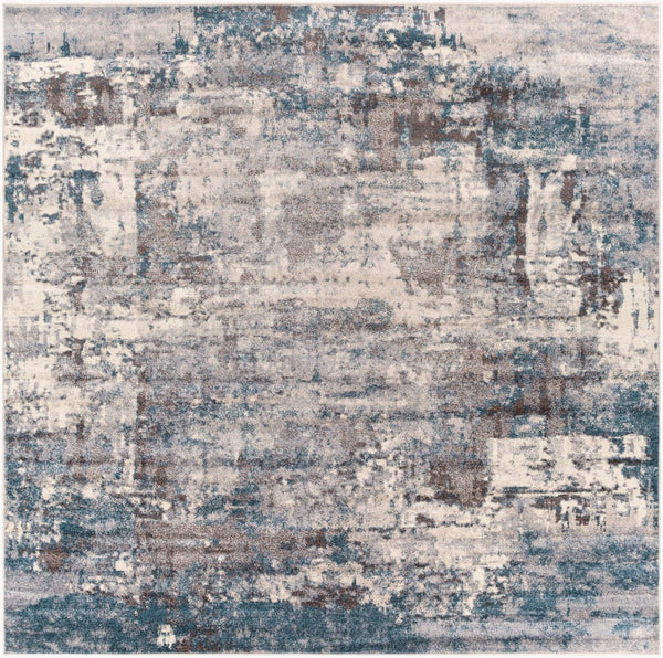 Livabliss Ankara Geometric Polypropylene Area Rug Woven in Turkey for Modern Entryways Dark Blue, Crea 7'10" x 7'10" Square AKR2307-710SQ
