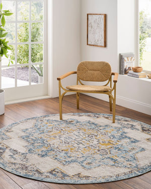 Livabliss Ankara Traditional Polypropylene Accent Rug Woven in Turkey for Entryways and Hallways Ice Blue, Mediu 7'10" x 7'10" Square AKR2309-710SQ