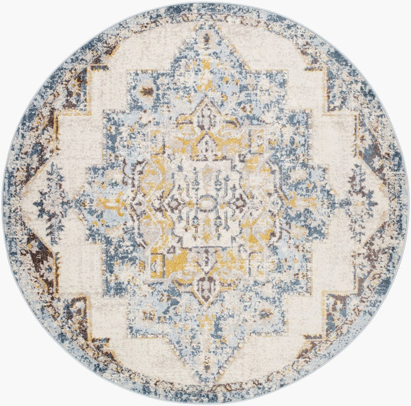 Livabliss Ankara Traditional Polypropylene Accent Rug Woven in Turkey for Entryways and Hallways Ice Blue, Mediu 6'7" x 6'7" Round AKR2309-67RD