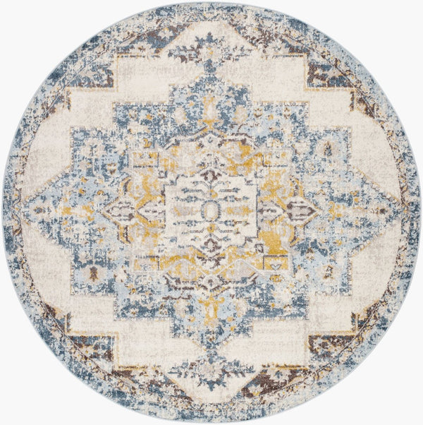 Livabliss Ankara Traditional Polypropylene Accent Rug Woven in Turkey for Entryways and Hallways Ice Blue, Mediu 7'10" x 7'10" Round AKR2309-710RD
