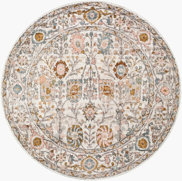 Livabliss Ankara Traditional Medallion Polypropylene Accent Rug for Entryways and Hallways Dusty Pink, Whi 6'7" x 6'7" Round AKR2332-67RD