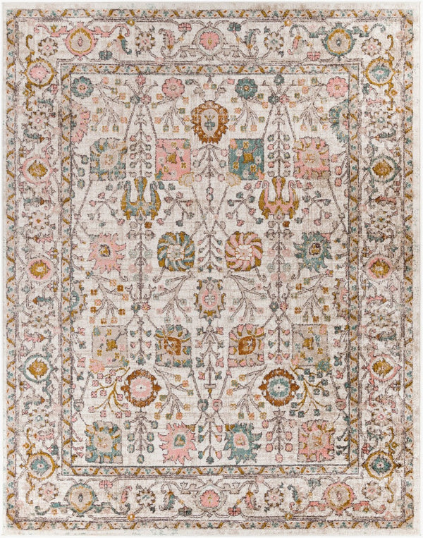 Livabliss Ankara Traditional Medallion Polypropylene Accent Rug for Entryways and Hallways Dusty Pink, Whi 7'10" x 10'2" AKR2332-710103