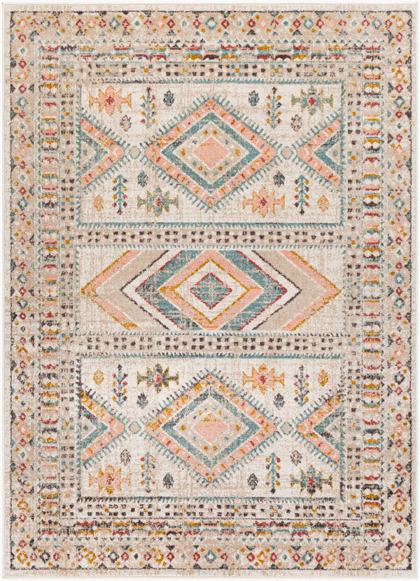 Livabliss Ankara Traditional Medallion Polypropylene Accent Rug for Entryways and Hallways Dusty Pink, Sky 6'7" x 9' AKR2336-679
