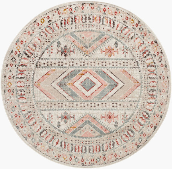 Livabliss Ankara Traditional Medallion Polypropylene Accent Rug for Entryways and Hallways Dusty Pink, Sky 5'3" x 5'3" AKR2336-53RD