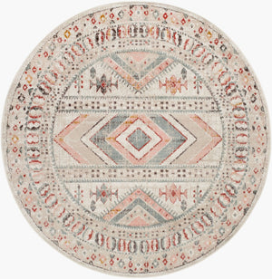 Livabliss Ankara Traditional Medallion Polypropylene Accent Rug for Entryways and Hallways Dusty Pink, Sky 6'7" x 6'7" Round AKR2336-67RD