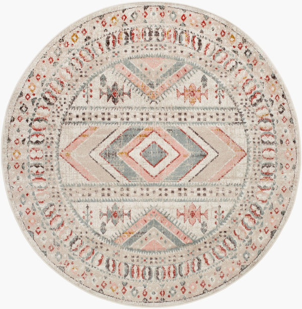 Livabliss Ankara Traditional Medallion Polypropylene Accent Rug for Entryways and Hallways Dusty Pink, Sky 6'7" x 6'7" Round AKR2336-67RD