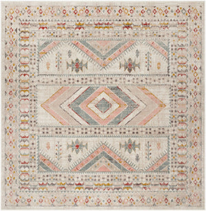 Livabliss Ankara Traditional Medallion Polypropylene Accent Rug for Entryways and Hallways Dusty Pink, Sky 6'7" x 6'7" Square AKR2336-67SQ