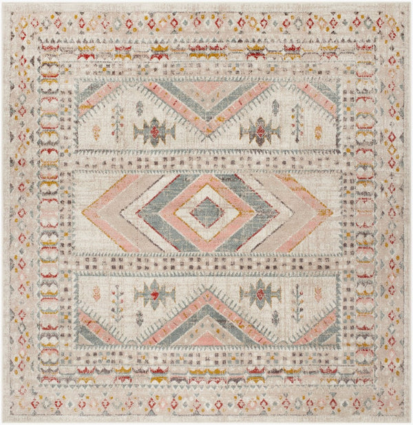 Livabliss Ankara Traditional Medallion Polypropylene Accent Rug for Entryways and Hallways Dusty Pink, Sky 6'7" x 6'7" Square AKR2336-67SQ