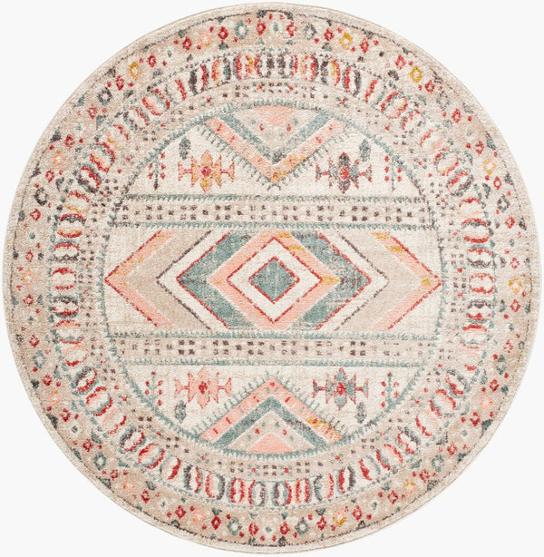 Livabliss Ankara Traditional Medallion Polypropylene Accent Rug for Entryways and Hallways Dusty Pink, Sky 7'10" x 7'10" Round AKR2336-710RD