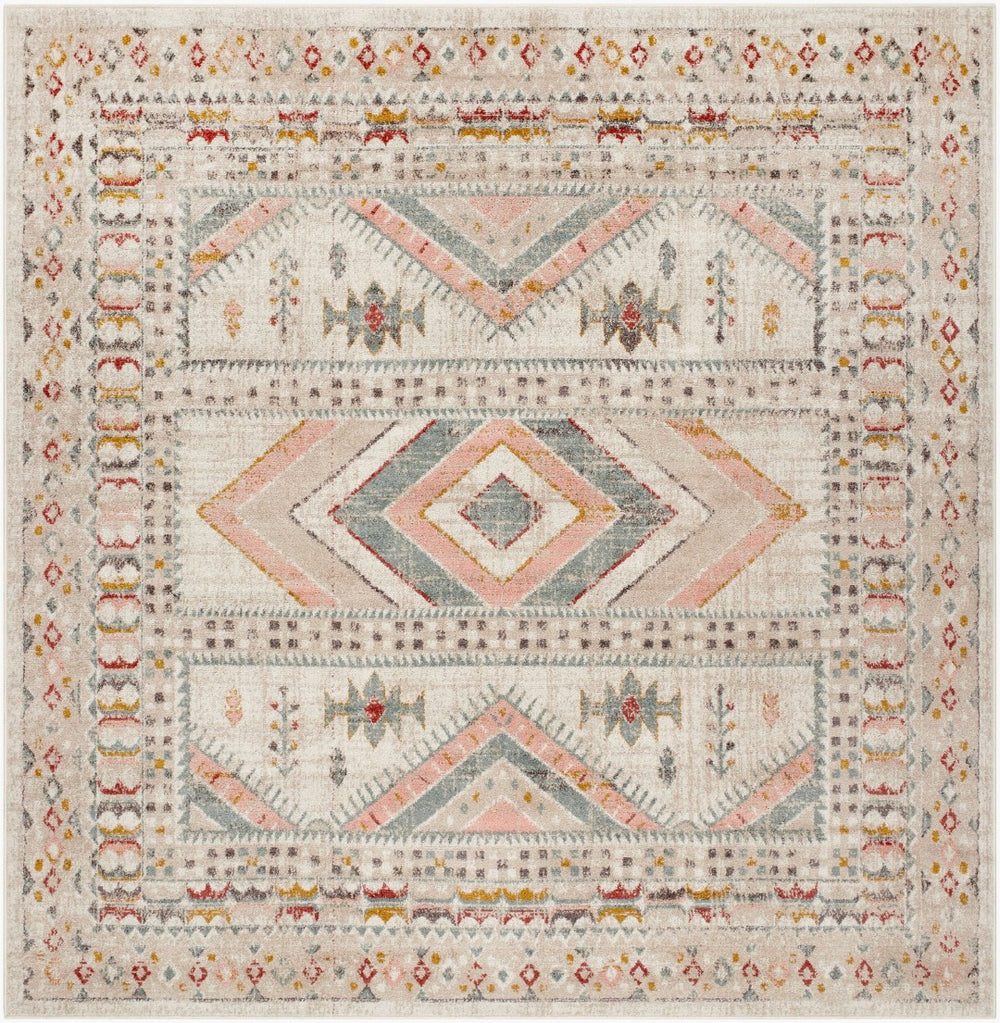 Livabliss Ankara Traditional Medallion Polypropylene Accent Rug for Entryways and Hallways Dusty Pink, Sky 7'10" x 7'10" Square AKR2336-710SQ