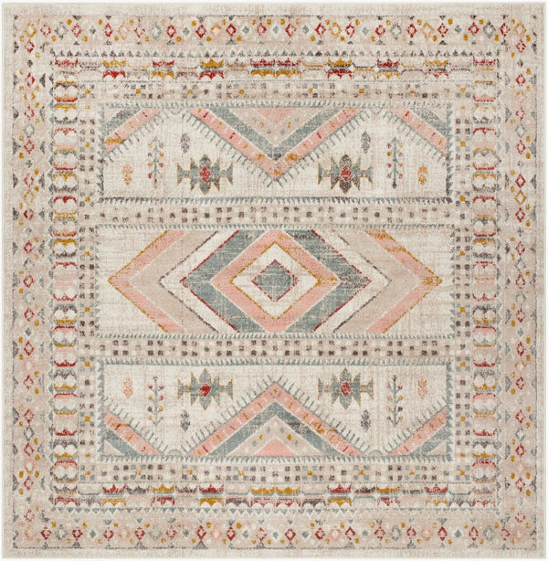 Livabliss Ankara Traditional Medallion Polypropylene Accent Rug for Entryways and Hallways Dusty Pink, Sky 7'10" x 7'10" Square AKR2336-710SQ