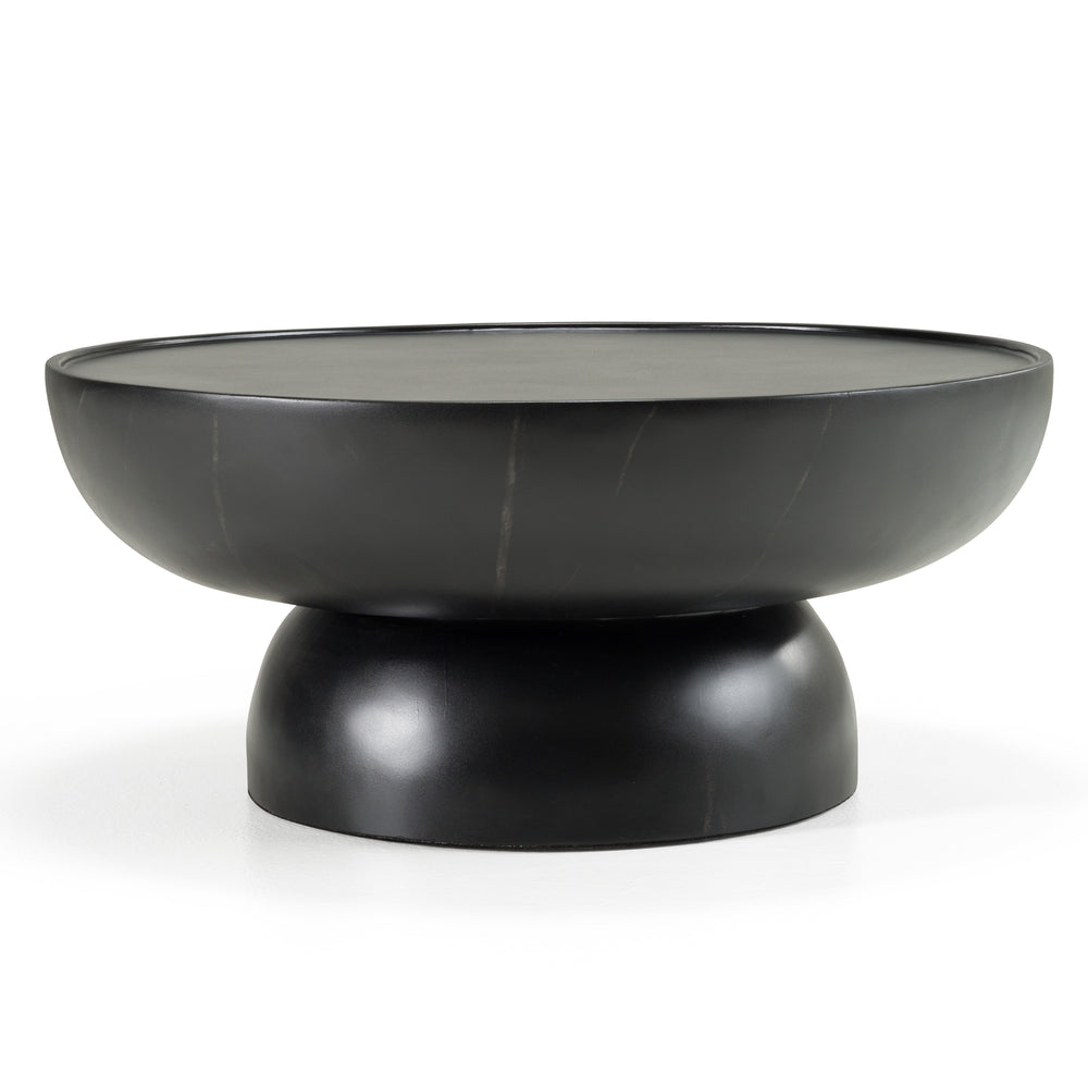 Vig Furniture Modrest Akron - Chic Round Coffee Table With Faux Marble Finish & Bold Pedestal Base For Luxury Living Black  Vgvc-ct25099