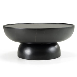 Vig Furniture Modrest Akron - Chic Round Coffee Table With Faux Marble Finish & Bold Pedestal Base For Luxury Living Black  Vgvc-ct25099