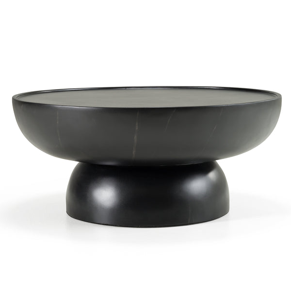 Vig Furniture Modrest Akron - Chic Round Coffee Table With Faux Marble Finish & Bold Pedestal Base For Luxury Living Black  Vgvc-ct25099