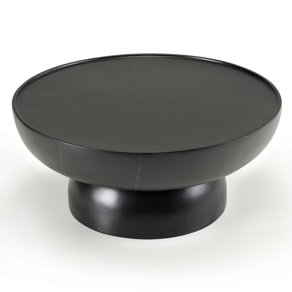 Vig Furniture Modrest Akron - Chic Round Coffee Table With Faux Marble Finish & Bold Pedestal Base For Luxury Living Black  Vgvc-ct25099
