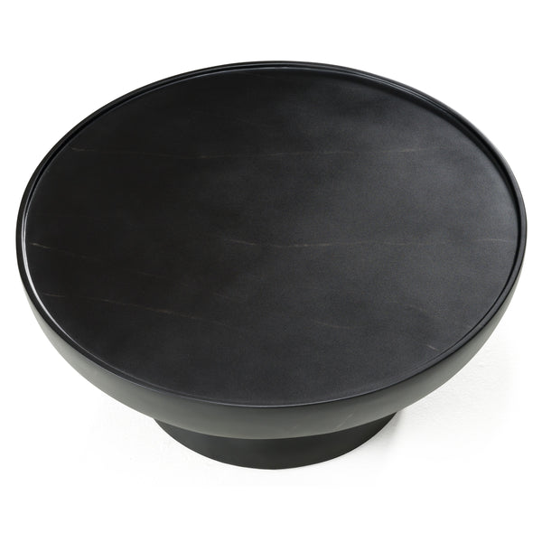 Vig Furniture Modrest Akron - Chic Round Coffee Table With Faux Marble Finish & Bold Pedestal Base For Luxury Living Black  Vgvc-ct25099