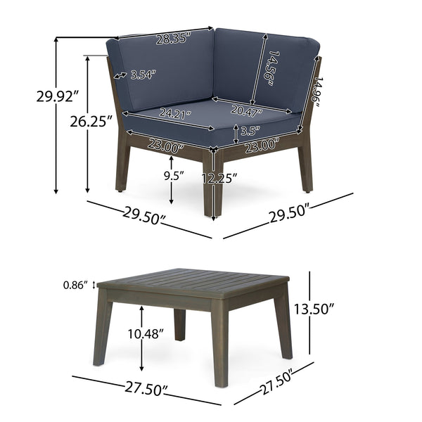 English Elm Grenada Outdoor Modular Sectional Solid Acacia Wood Slatted Patio Sofa Set Dark Grey 63887-66388.00-63699.00GRY