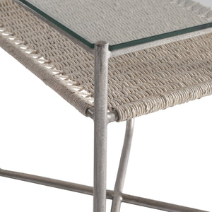 Bernhardt Bernhardt Kendo Side Table With Tempered Glass Top, Woven Abaca Shelf & Graphite Steel Frame, 22" Wide 328121
