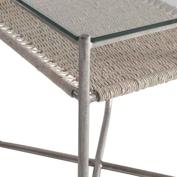 Bernhardt Bernhardt Kendo Side Table With Tempered Glass Top, Woven Abaca Shelf & Graphite Steel Frame, 22" Wide 328121