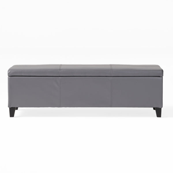 English Elm Glouster Bench Style Pu Leather Storage Ottoman with Soft Close Lid for Bedroom Grey 57742.00GRY