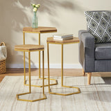 Christopher Knight Home® Cordele Boho Glam Handcrafted Hexagon C-Shaped Nesting Tables (Set of 3), Natural and Gold