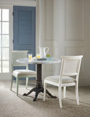 Hooker Furniture Charleston Colonial-Style Upholstered Side Chair With Woven Cane Back, Distressed Magnolia Finish And Comfort Seat Light Blue 6750-75410-40