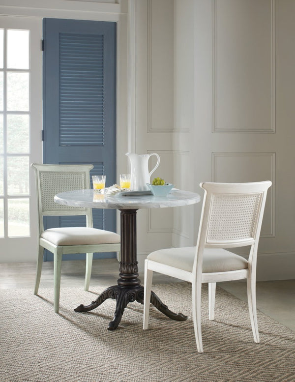 Hooker Furniture Charleston Colonial-Style Upholstered Side Chair With Woven Cane Back, Distressed Magnolia Finish And Comfort Seat Light Blue 6750-75410-40