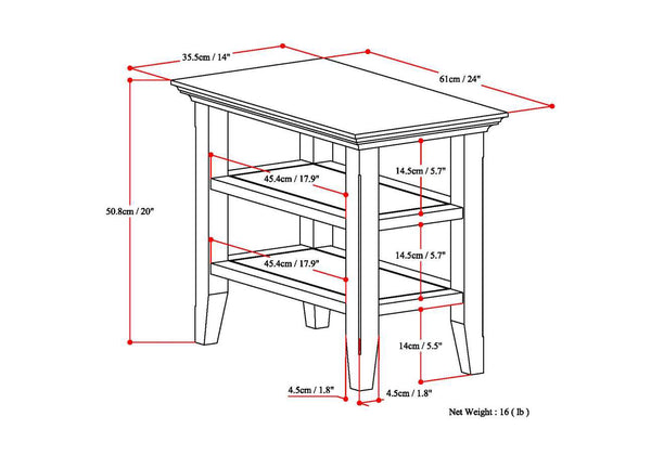 English Elm Acadian Solid Wood Narrow Side Table - Versatile Farmhouse Brown Accent For Small Spaces & Storage B136P159696