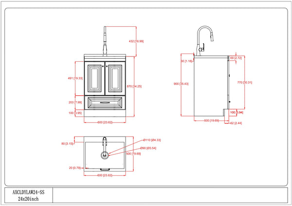 English Elm Lawrence 24" Laundry Cabinet With Integrated Stainless Steel Sink & Faucet For Stylish Utility B136P158802