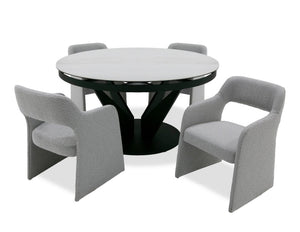 VIG Furniture Alberta White Marble-Look Ceramic Extendable Oval Dining Table With Black Iron Pedestal Base, Sleek Durable Design (86.5" Extends) VGYF-DT8951-BLK-DT