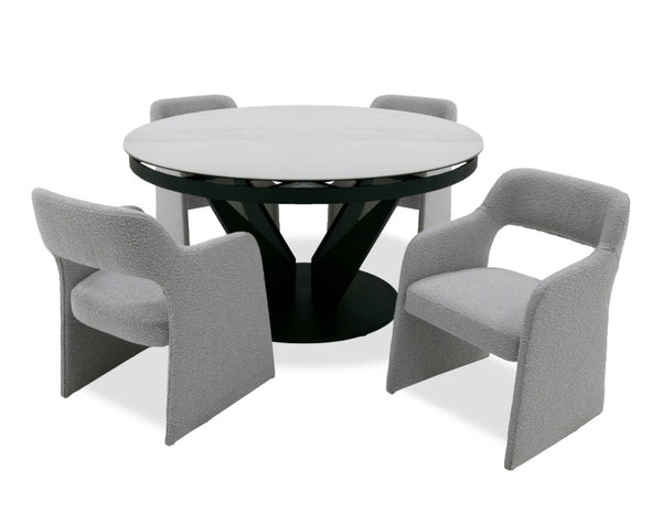 VIG Furniture Alberta White Marble-Look Ceramic Extendable Oval Dining Table With Black Iron Pedestal Base, Sleek Durable Design (86.5" Extends) VGYF-DT8951-BLK-DT