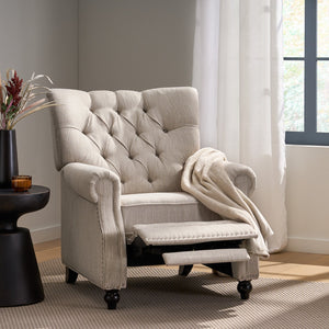 English Elm Christopher Knight Home® - Button Button Tufted Heavy Duty Manual Push-Back Recliner Chair with Nailhead Accents and Comfort Backrest Beige 71976.00