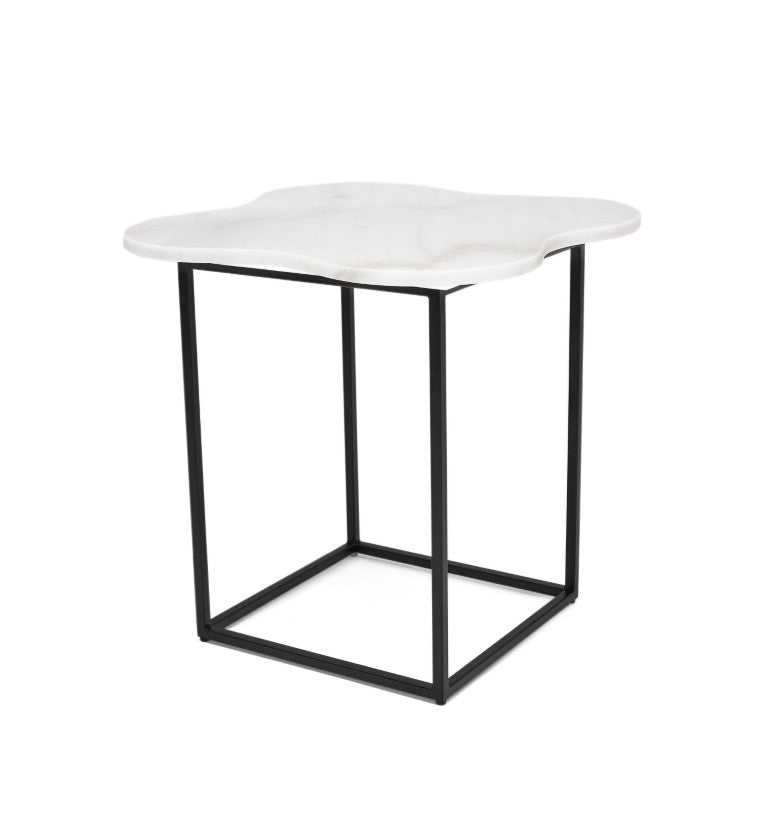 VIG Furniture Aleidy White Marble Top End Table With Black Metal Frame — Compact Modern Accent Table, 125Lb Capacity VGGMM-ET-1578-WHT-ET