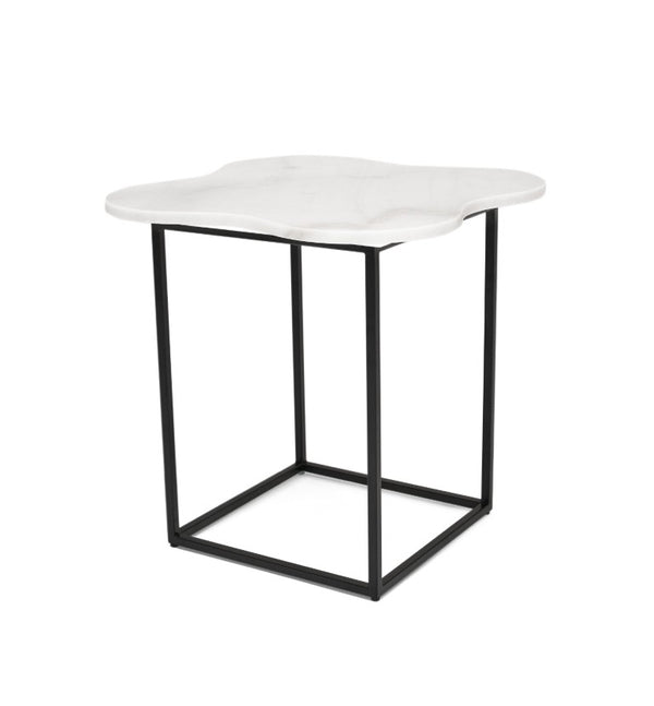 VIG Furniture Aleidy White Marble Top End Table With Black Metal Frame — Compact Modern Accent Table, 125Lb Capacity VGGMM-ET-1578-WHT-ET