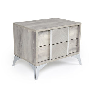 VIG Furniture Alexa Italian Modern Grey Nightstand With High-Gloss Wood Grain, Brushed Metal Legs, Soft-Close Drawers VGACALEXA-NS