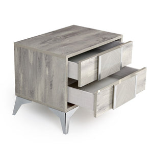 VIG Furniture Alexa Italian Modern Grey Nightstand With High-Gloss Wood Grain, Brushed Metal Legs, Soft-Close Drawers VGACALEXA-NS