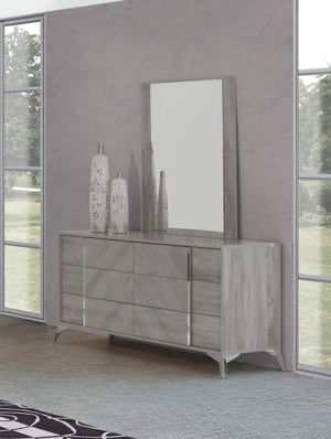 VIG Furniture Alexa Italian Modern Grey Dresser With High-Gloss Finish, 6 Soft-Close Drawers & Metal Legs, 61" VGACALEXA-DRS