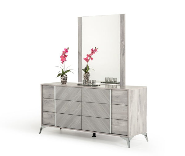 VIG Furniture Alexa Italian Modern Grey Dresser With High-Gloss Finish, 6 Soft-Close Drawers & Metal Legs, 61" VGACALEXA-DRS