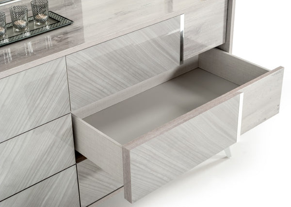 VIG Furniture Alexa Italian Modern Grey Dresser With High-Gloss Finish, 6 Soft-Close Drawers & Metal Legs, 61" VGACALEXA-DRS