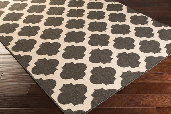 Livabliss Alfresco Geometric Flatweave Outdoor Rug Egyptian Machine Woven Patio Deck Accent Black, Beige 7'3" x 7'3" ALF9584-73RD