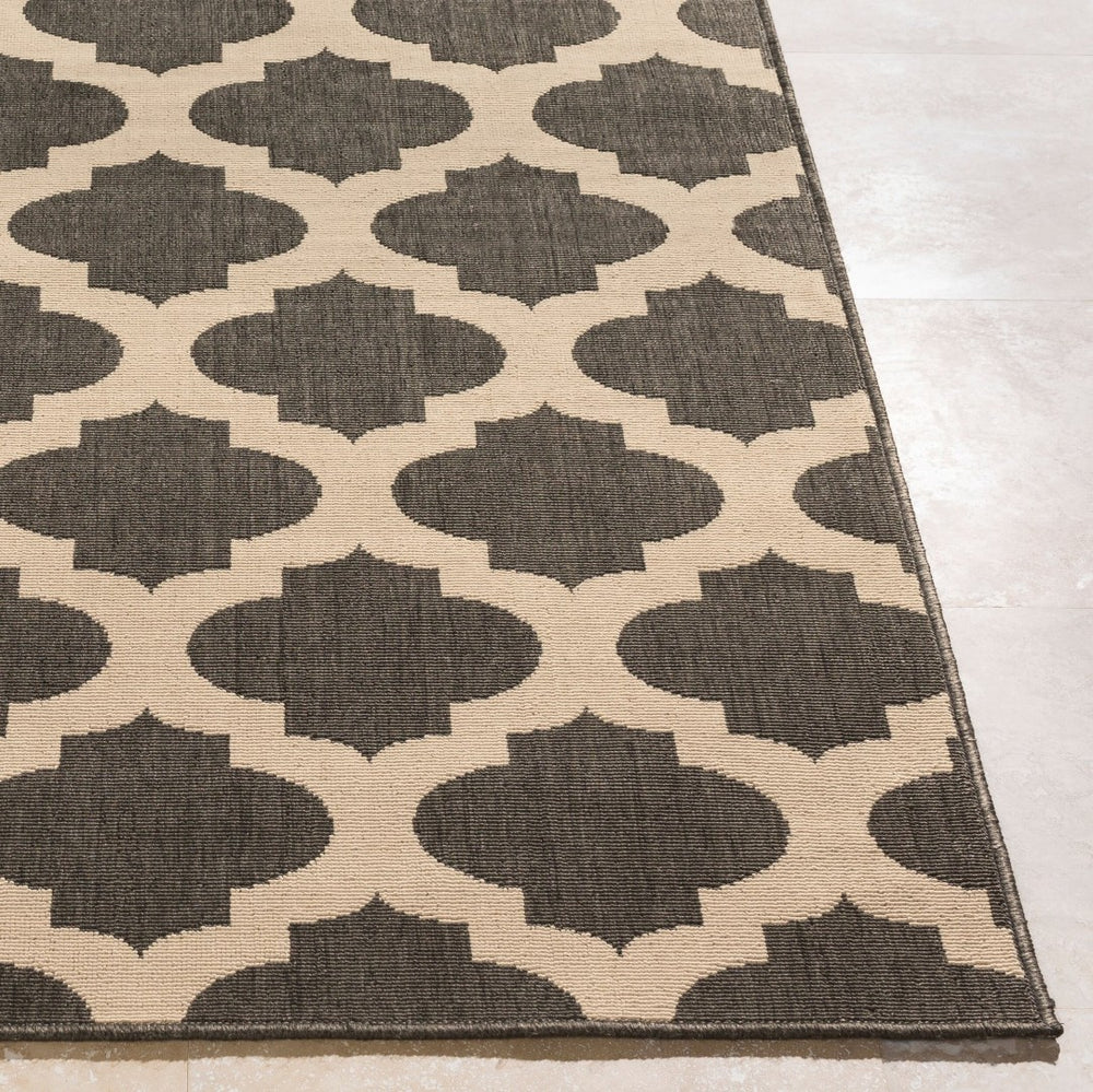 Livabliss Alfresco Geometric Flatweave Outdoor Rug Egyptian Machine Woven Patio Deck Accent Black, Beige 7'3" x 7'3" ALF9584-73RD