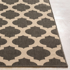 Livabliss Alfresco Geometric Flatweave Outdoor Rug Egyptian Machine Woven Patio Deck Accent Black, Beige 7'3" x 7'3" ALF9584-73RD