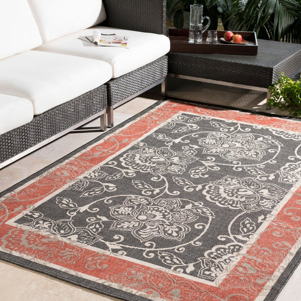 Livabliss Alfresco Outdoor Olefin Area Rug Egyptian Woven Traditional Patio Accent Black, Beige 2'5" x 4'5" ALF9592-2346